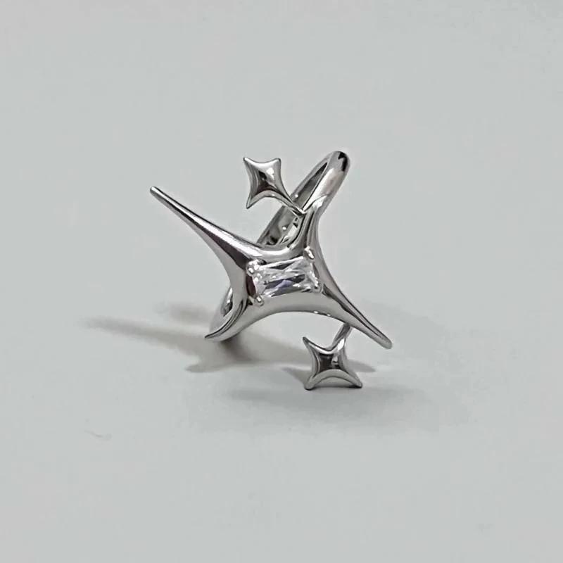 Vintage Irregular Cross Star Open Ring for Women Men Punk Gothic Sliver Color Adjustable Couple Rings Jewelry Gift