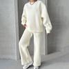 2024 осень и зима новый однотонный круглый вырез длинный рукав свободный женский комплект одежды модный повседневный широкий брюки