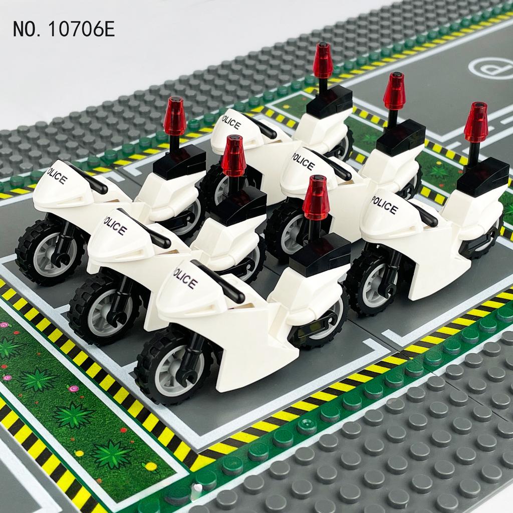 10706E White Motorcycle Police Cars Patrol On Guard for Children Building Toy Blocks