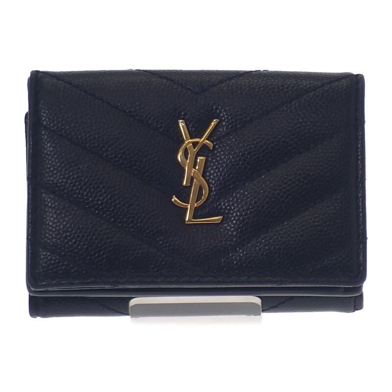Saint Laurent 668274BOWA11000 Tri-fold Wallet Black Calfskin Women