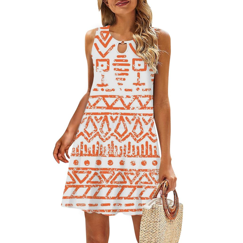 Женское повседневное летнее платье без рукавов с принтом, свободное пляжное платье с вырезами