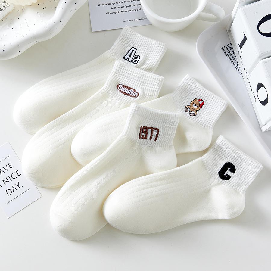5 пар женских носков до щиколотки черного и белого цвета, удобные милые короткие носки, женские чулки и чулочно-носочные изделия