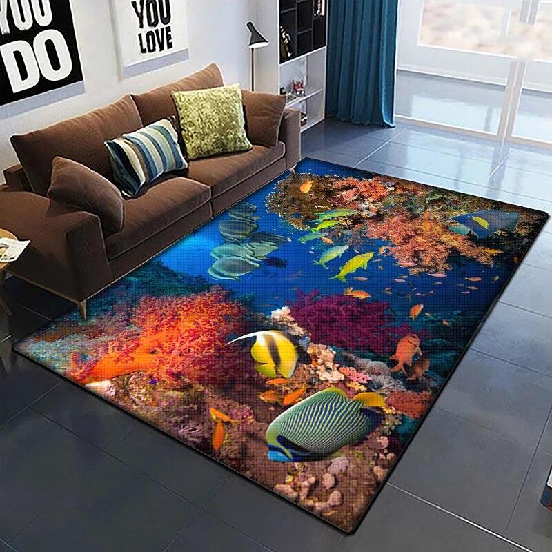 Морская рыба, красивый ковер с росписью для гостиной, большой ковер, черный мягкий ковер, украшения дома, коврики, коврики в стиле бохо, пикник