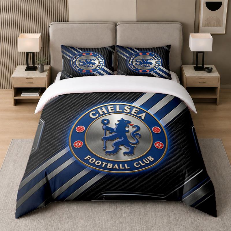 3Pcs Bedding SetChelsea FC Soft Bed Sheet and Two Pillowcases Home Bedroom Decor
