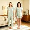 Women's Pajamas Set Lace Splicing Short-sleeved Shorts Trousers Sweet Loungewear Three-piece Pajamas
