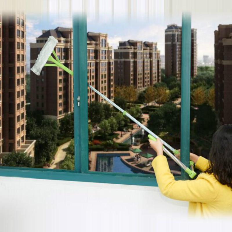 Multi Functional Telescopic Window Cleaner Double Sided Glass Wiper with Extension Pole Home Window Cleaning Tool Glass Scraper Brush