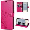 Case for Samsung Galaxy S25 Plus (S25+) - BOOLING - Fuchsia Leather Effect Plant Butterfly Pattern