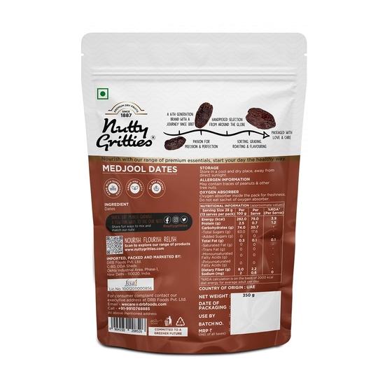 Nutty Gritties Premium Medjoul/Mejdool Date 350g, Khajur | Khajoor | No artificial colours | Naturally Sweet | Instant Energy | Resealable Pouch,
