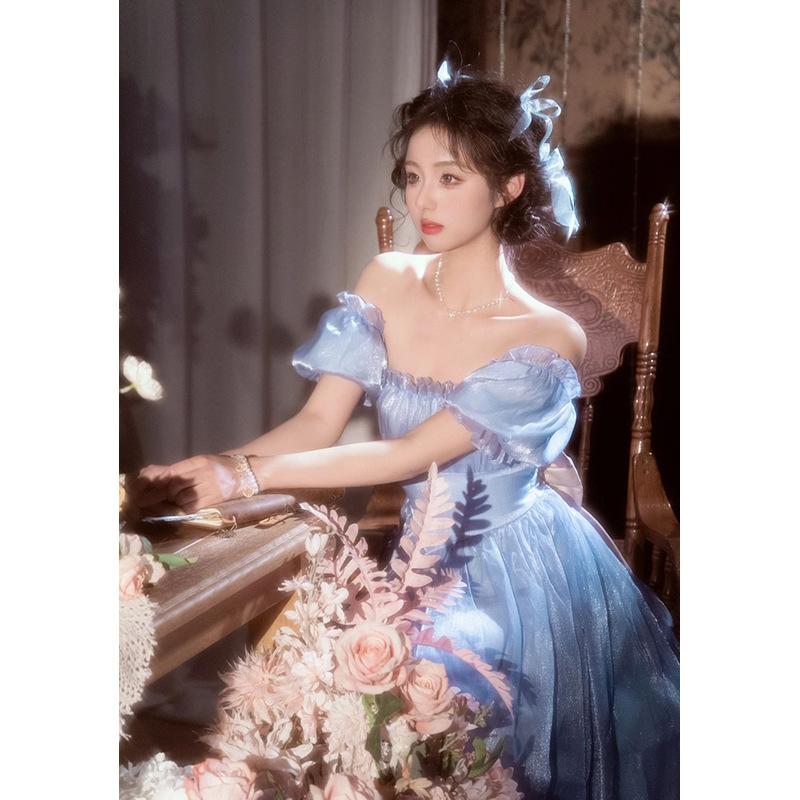 Легкое свадебное платье 2025 новое платье в ретро-стиле в гонконгском стиле синее платье высокого класса студенческое взрослое платье принцессы