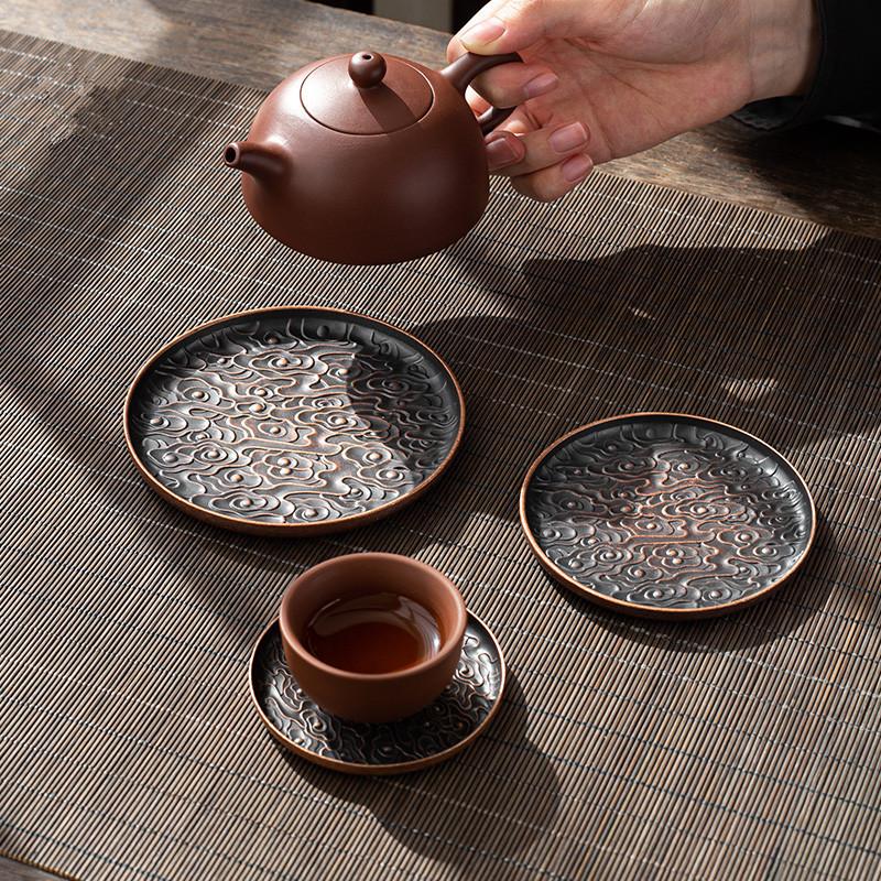 Ретро Сплав Подставка Поднос для Чайной Чашки Круглый Японский Стиль Аксессуары для Чайной Церемонии Подставки Подставка Коврик Кунг-Фу Чайная Церемония
