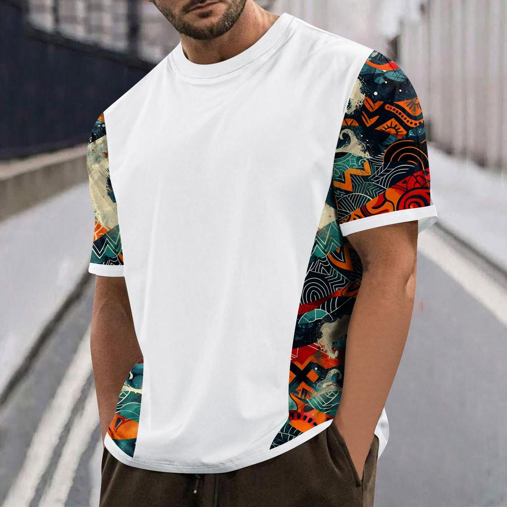 Летняя мужская популярная футболка с круглым вырезом и коротким рукавом с принтом