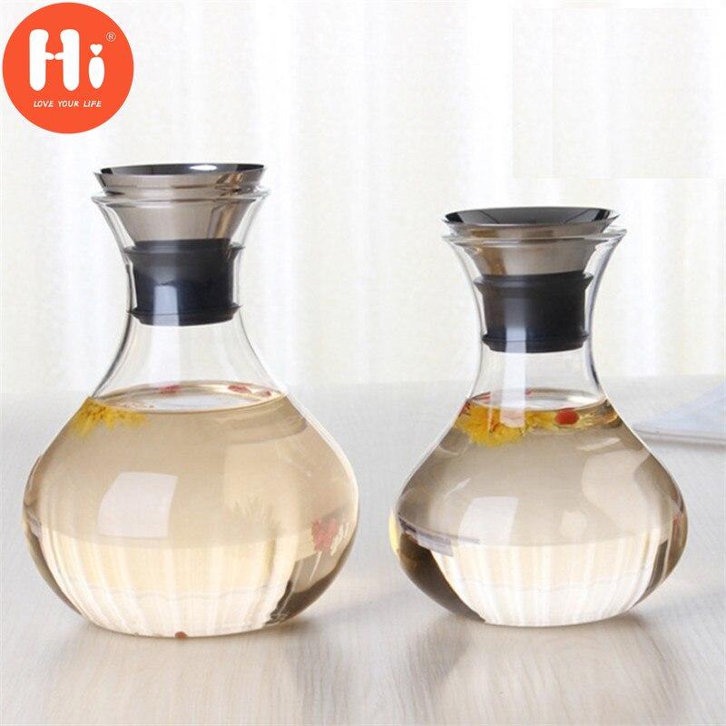 Hi 1L/1.5L Transparent Glass Carafe With Stainless Steel Lid Wine Decanter Heat Resistant Milk Juice Jug Gifts Water Bottle Kettle