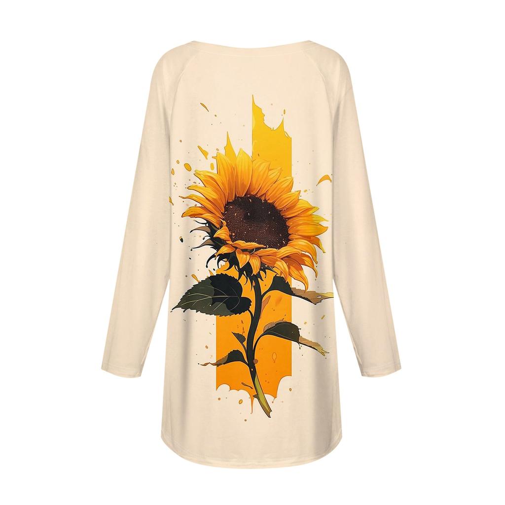 Женская и зимняя футболка с длинными рукавами и V-образным вырезом с принтом, повседневная, длинная, свободная