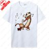 Fashion Vintage Calvin and Hobbes Tees Cotton Unisex TShirt Funny Nostalgia Old School Style 90s Cartoon Anime Graphic T Shirts