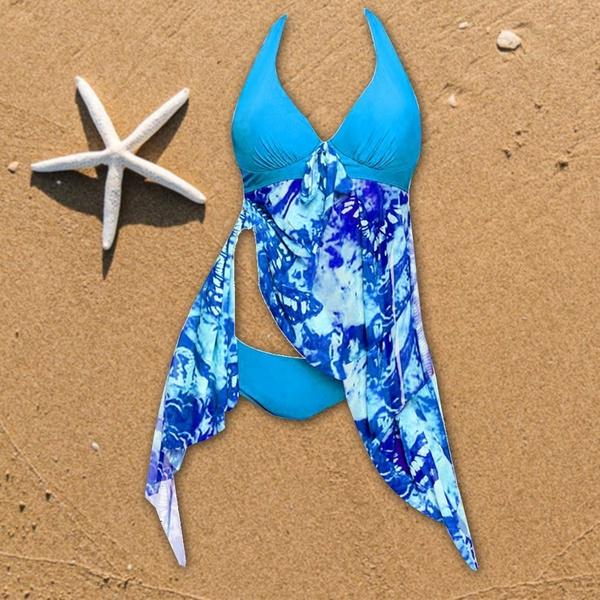 6 цветов женская мода сексуальный принт бикини из двух частей Холтер асимметричный подол купальник танкини комплект