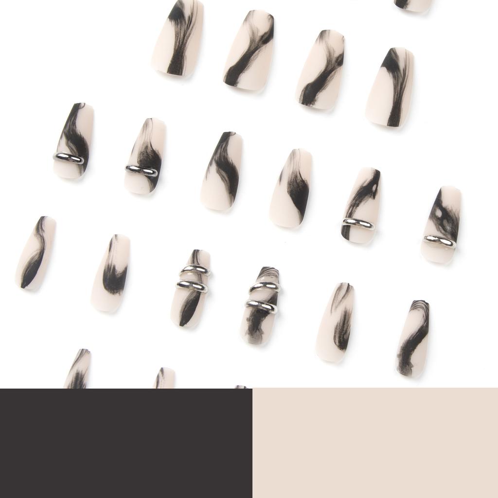 24PCS/SET Quick Nails Punk Party Manicure Dark Long Ballet False Nails Waterproof Wearable Finished Nail Stickers