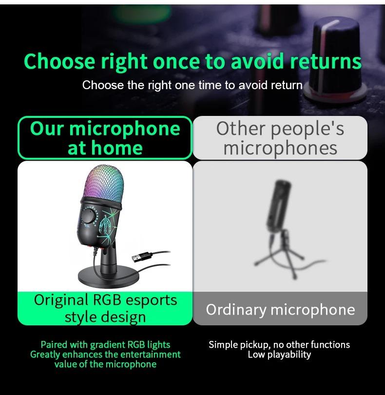 Usb Condenser Microphone With Rgb Lighting, Plug &amp; Play Pc Microphone For Gaming, Streaming, Podcasting On Ps5/ps4, Computer With Noise Reduction 