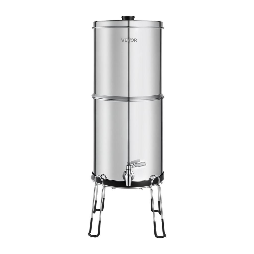 Gravity-fed Water Filter System, 8.52L 304 Stainless-Steel Countertop Water Filtration System, Reduces Lead and up to 99% of Chlorine, w/ 2 Carbon