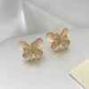 Pink drop glaze butterfly stud earrings female sweet small delicate three-dimensional micro-inlaid butterfly earrings light luxury versatile earrings