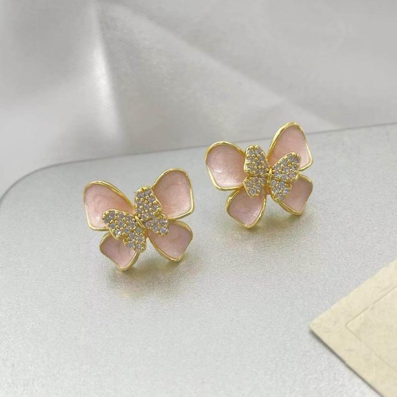 Pink drop glaze butterfly stud earrings female sweet small delicate three-dimensional micro-inlaid butterfly earrings light luxury versatile earrings