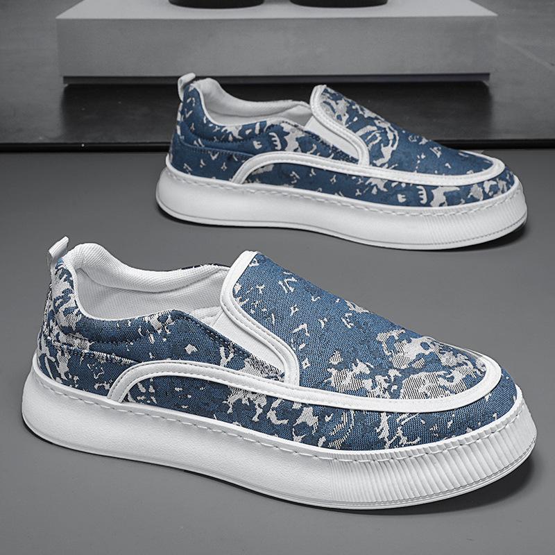 2024 лето новые мужские низкие парусиновые слипоны студенческие повседневные парусиновые туфли живые спортивные туфли на платформе