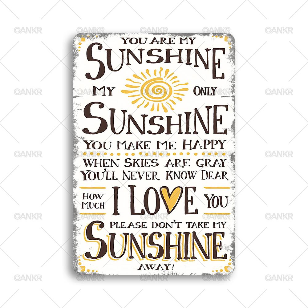 Vintage Garden Art Poster Metal Tin Sign You Are My Sunshine Posters Metal Signs for Backyard Bedroom Home Wall Decor Plaque