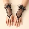 Gothic Short Black Gloves Female Harajuku Lace Bridal Wedding Halloween Lolita Dress Net Gauze Bow Hand Sleeve Fishnet Gloves