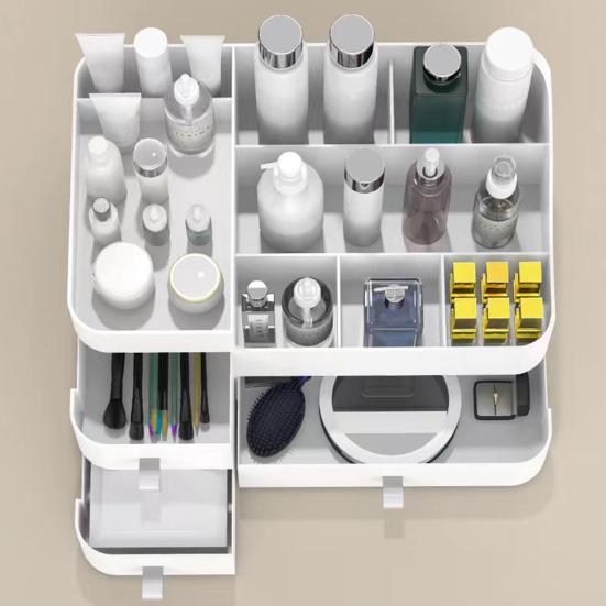 Countertop Storage Box Makeup Organizer with Drawers Large Capacity Smooth Edge Burr-Free Storage Container Cabinet Shelf Organizer