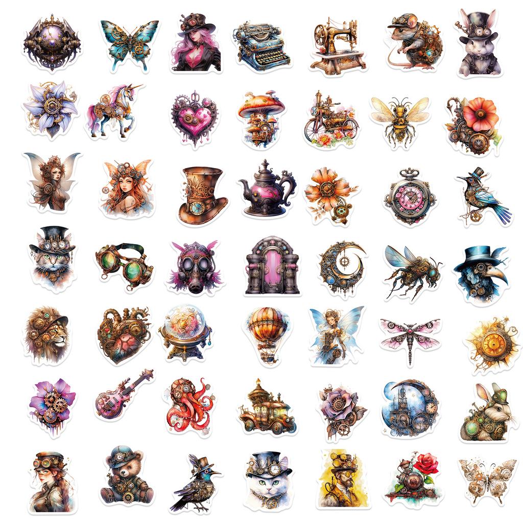 50 Акварельных Стимпанк Граффити Наклеек Гитара Ноутбук Чемодан Сделай Сам Водонепроницаемые Наклейки