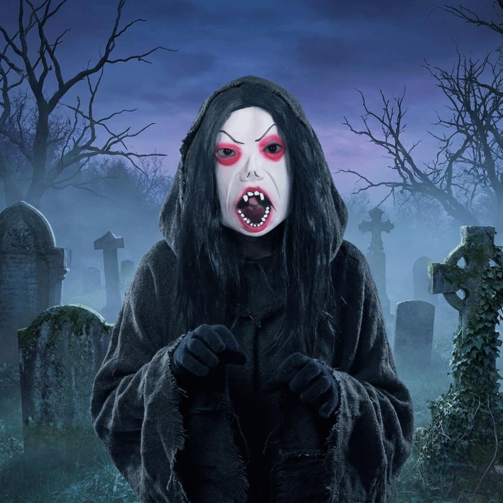 Realistic Black-haired Ghost Mask Spooky Terrifying Cosplay Mask Scary Ghost Mask Haunted House