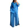 Women's Cotton Linen 2 Piece Outfit Casual Long Sleeve Button Down Drawstring