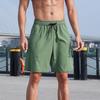 Мужские шорты средней посадки с эластичной талией, регулируемые повседневные шорты на шнурке с карманами, однотонные пляжные шорты для путешествий