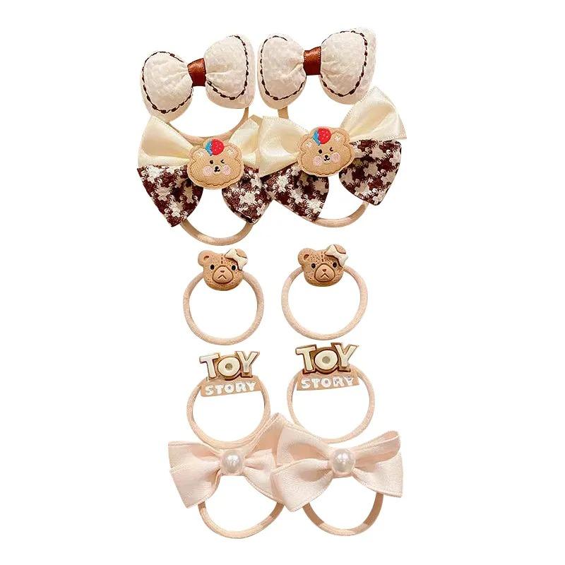 10 шт./5 пар, детская повязка для волос для девочек, резинка для волос, милый мультяшный эластичный бант, детский аксессуар для волос, весна-осень, детская повязка принцессы