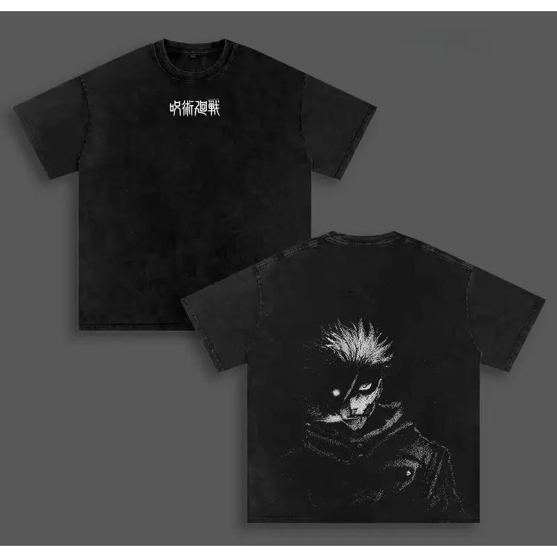 Футболка с мангой Jujutsu Kaisen Годжо Сатору Y2k Стирка Оверсайз Летняя с коротким рукавом 100% Хлопок Мужская одежда Топы