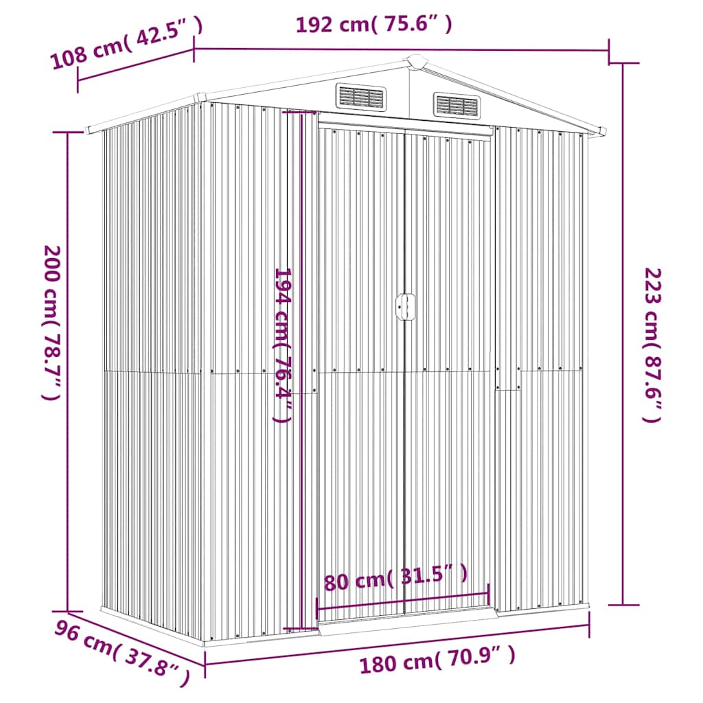 Garden Shed Dark Brown 192x108x223 cm Galvanized Steel