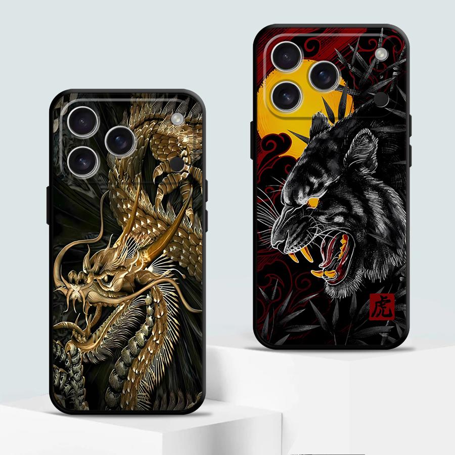 Чехол 'Тигр и Дракон' для Apple iPhone 17 Pro Max 13 11 12 Air XR XS MAX 16 14 15 Pro 7 8 Чехол для телефона