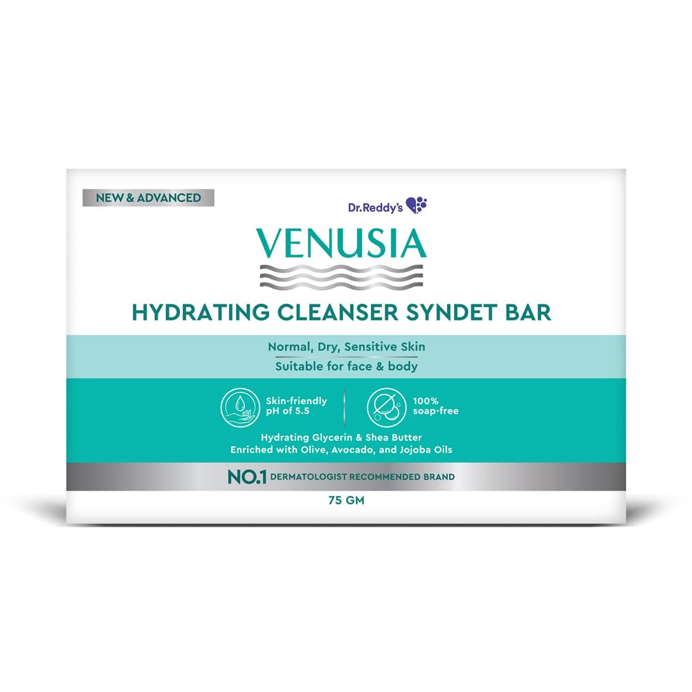 Dr. Reddy's Venusia Hydrating Cleanser Bar 75g | Soap-Free Gentle Cleansing with Shea, Olive & Avocado Oils