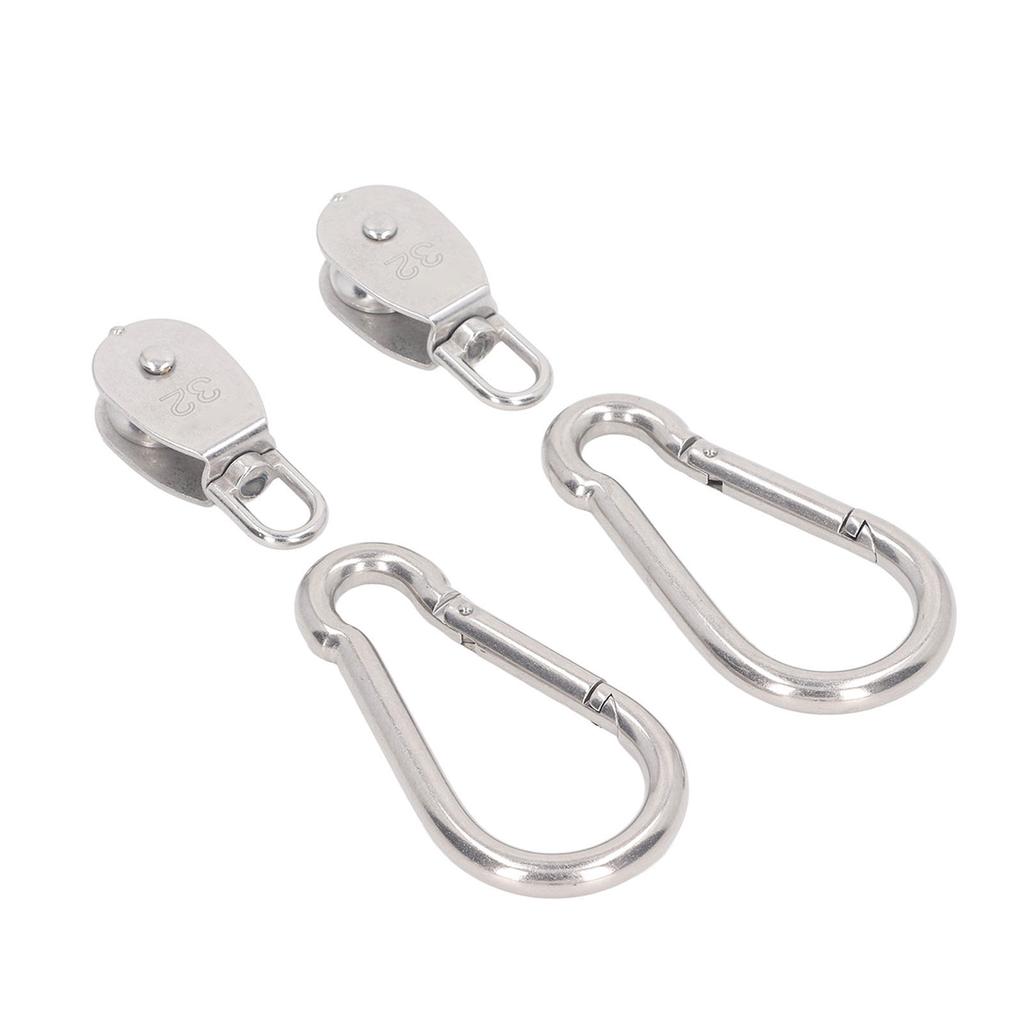 2 шт. одинарный блок M32 с 2 пружинными карабинами M12, нержавеющая сталь, трос, подвесной буксировочный шкив