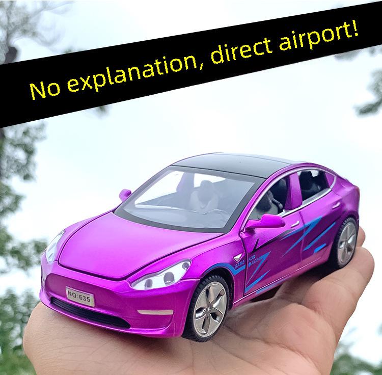 1:32 Tesla Model 3 Alloy Toy Car with Light & Sound Effects, Pull-Back Action.