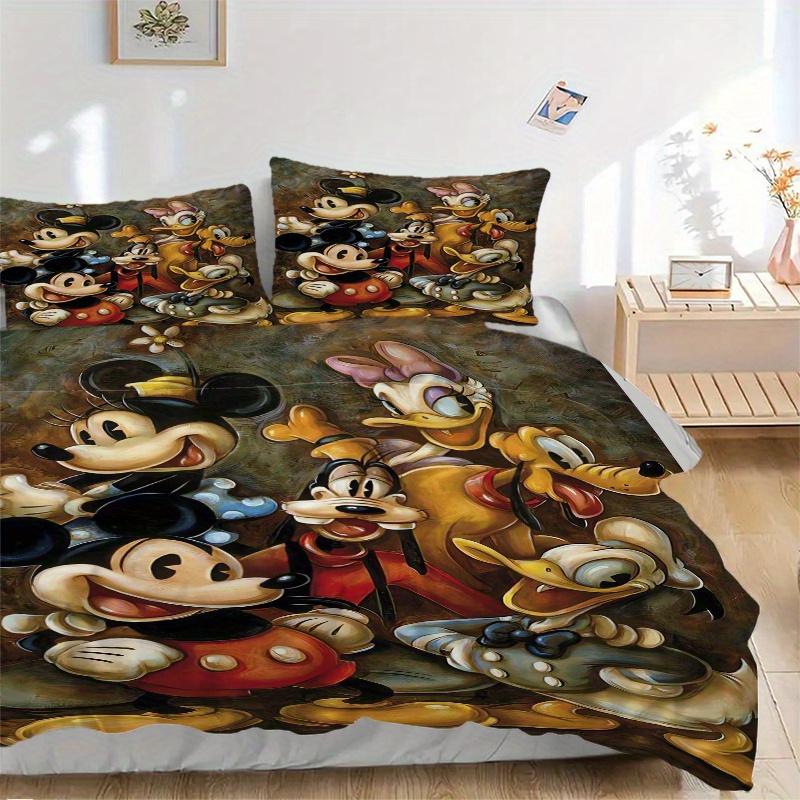3pcs Art Mickey and Friends Design Bedding Set, Including 1 Quilt Cover and 2 Pillow Shams, Without Filling, Soft and Comfortable Home Bedroom Fa