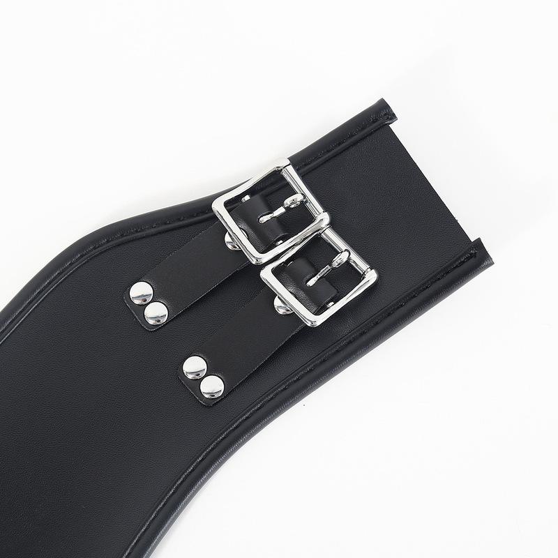 Gothic Cosplay Role Play Costume of Black Tall PU Leather Buckle Posture Collar for Adult Choker Neck Stretching