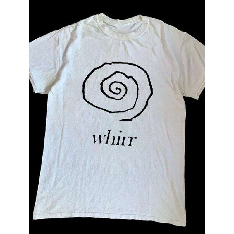 White Regular Fit Tshirt Spiral Pattern And Whirr Text Minimalist Design Fashionable Streetwear Casual Wear