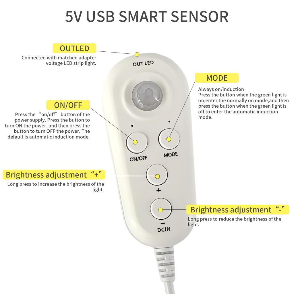 Clearhill Human Sensitive LED лента световая полоса с датчиком гибкая 5M натуральный белый 4000K мощная ширина 8 мм 320 USB питание IP20 5V для лестниц