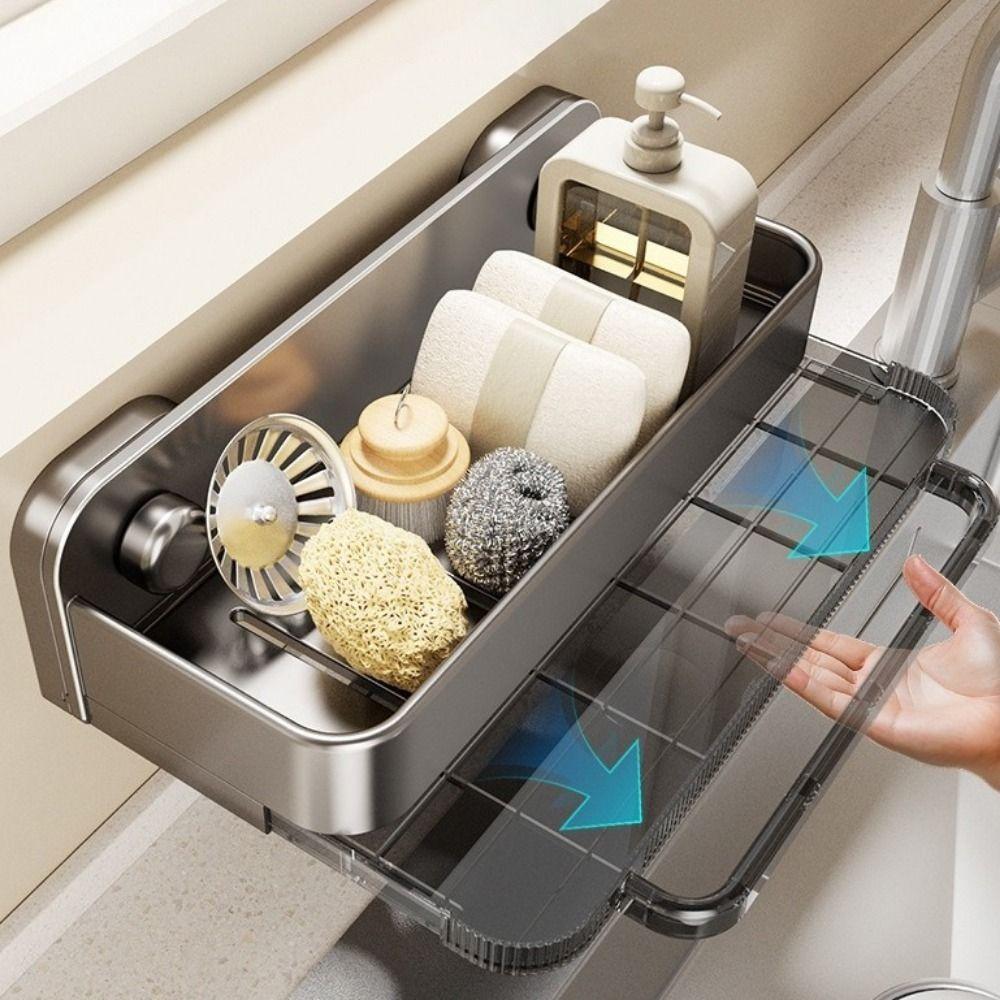 Wall Mounted Sink Sponge Holder Punch Free Soap Drainer Towel Rack Rag Drainage Rack  Kitchen