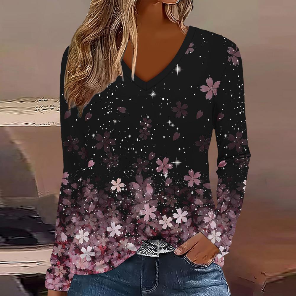 Elegant and Fashionable 3D Digital Printed Women's Long Sleeved T-shirt from Europe and America