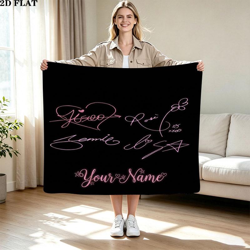 1PC Blackpink Custom Name Patterned Flannel Blanket Suitable For All Seasons for Home Decor Warmth and Comfort Gifts Holiday Present