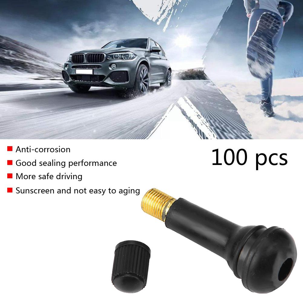 100Pcs Universal TR412 TR413 TR414 Snap-in Car Tubeless Tyre Valve Stems Rubber Alloy Vacuum Tire Air Valve for Auto Motorcycle