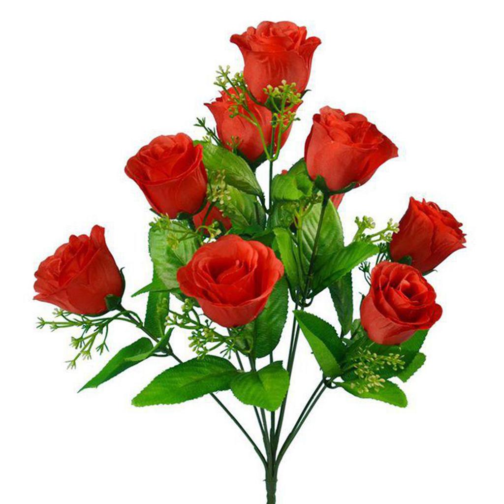10 головок стеблей Искусственный шелк Поддельные цветы Букет бутона розы Свадебный дом Открытый