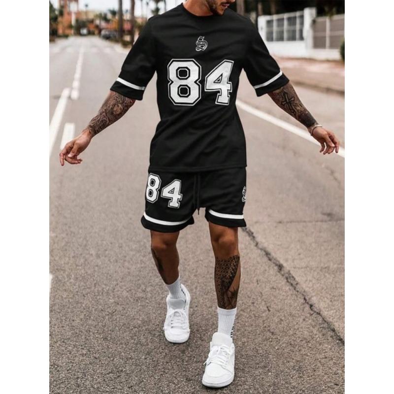 Комплект из 2 предметов уличной моды с короткими рукавами, летняя повседневная мужская футболка для спорта на открытом воздухе, мужские пляжные шорты с 3D-принтом