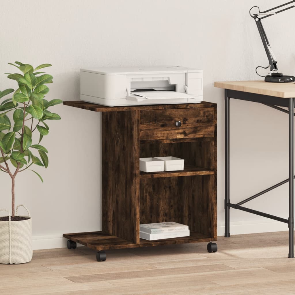 Printer Stand with Casters Smoked Oak 60 x 40 x 68.5 cm